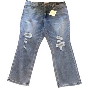 Lovervet High Rise Straight Jeans 24W NWT Distressed Plus Size Cropped Raw Hem